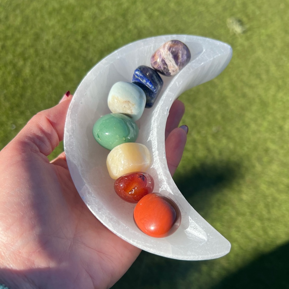 Selenite Crescent Moon Stone Set
